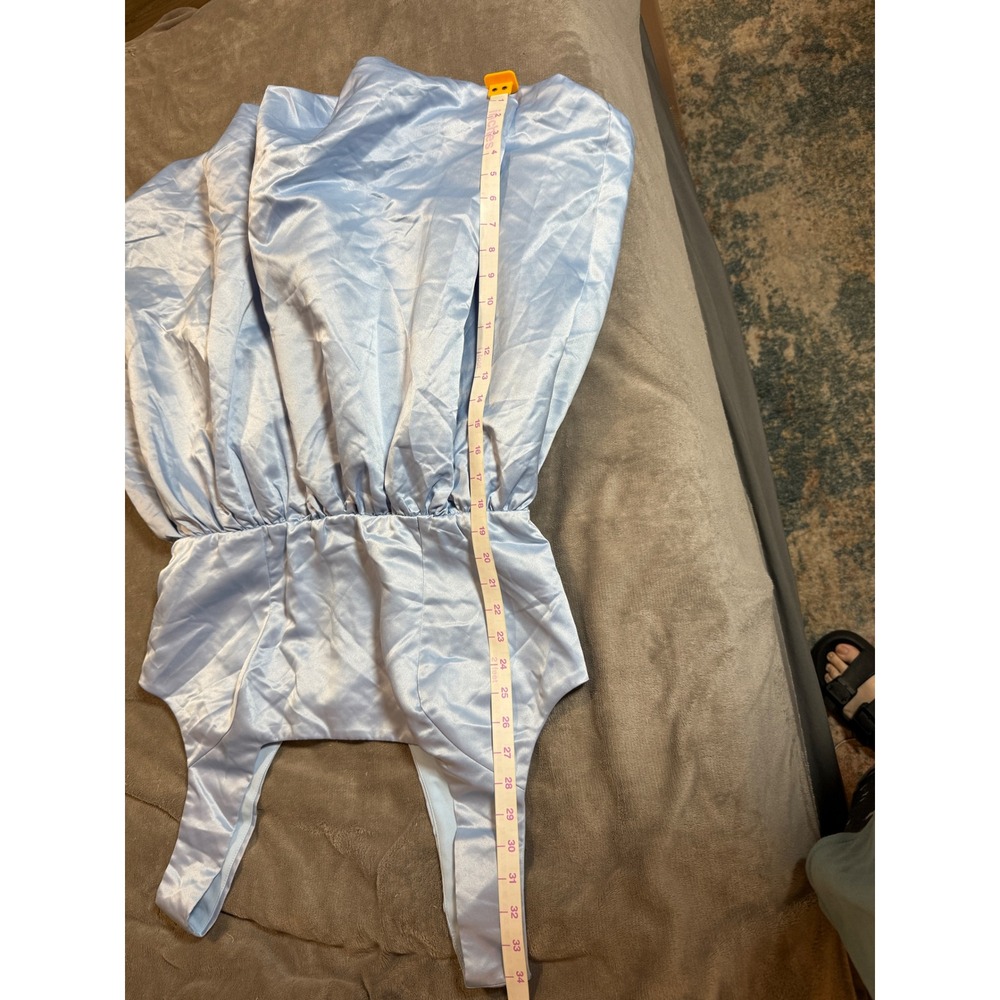 NWOT Lulus XXL Regal Cutie Light Blue Satin‎ Square Neck Bubble-Hem Mini Dress - Picture 7 of 10